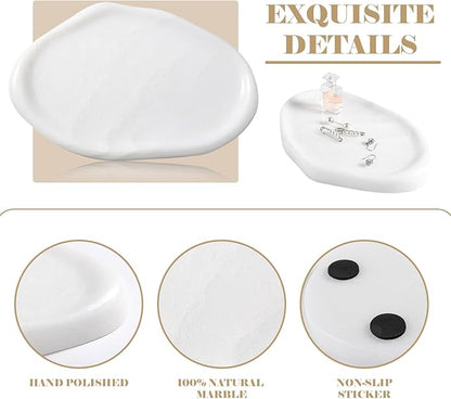 BCS Marble Jewelry Tray Trinket Dish, Decorative Cloud Vanity Key Tray for Women, Perfume Ring Holder Dish for Ring Earring, Cute Jewelry Plate Bowl Aesthetic Room Decor（White）