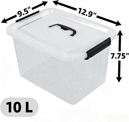 Yesdate Plastic Storage Bins with Lids, 6 Pack Storage Organizer, 10 L Stackable Storage Bins with Buckle-Up Latches and Handle, Storage Totes for Home Office Pantry Organization, Clear