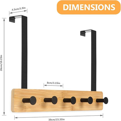 JSVER Wooden Over The Door Hooks 5 Hooks Door Hanger, Sturdy Heavy Duty Coat Rack for Bag, Coat, Towel, Hat, Robes, Scarves, Bedroom, Closet, Bathroom