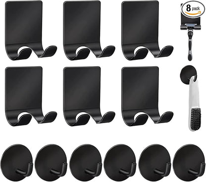 Diesisa Razor Holder 304 Stainless Steel for Shower + Adhesive Sticky Heavy Duty Waterproof Wall Hooks, Premium for Hanging Towels, Coat, hat (6+6 Pack) - Black