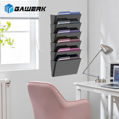 Clear Acrylic Single Pocket, Plastic Hanging Wall Mount File Holder for Office Home (Black, 3 Pack)