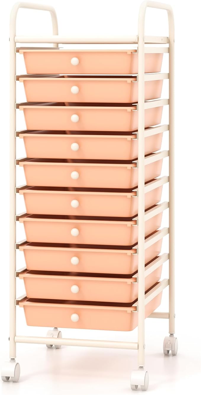 MAT EXPERT 10 Drawer Rolling Storage Cart, Multipurpose Utility Cart w/Plastic Drawers & Universal Casters, 10 Tier Mobile Storage Organizer Cart for Office Home Classroom Beauty Salon