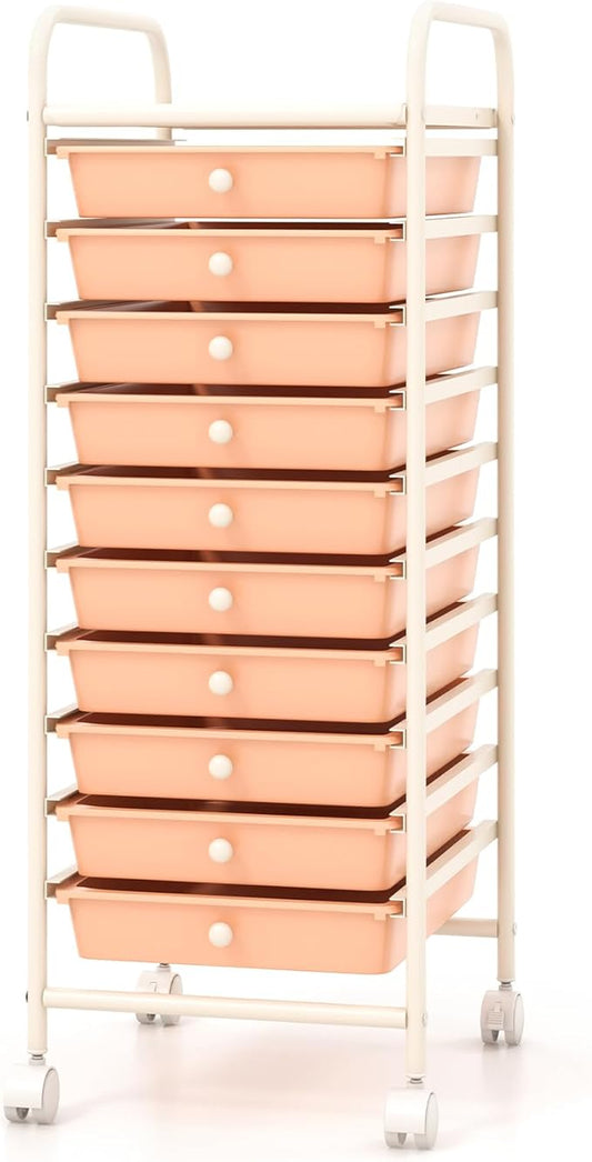 MAT EXPERT 10 Drawer Rolling Storage Cart, Multipurpose Utility Cart w/Plastic Drawers & Universal Casters, 10 Tier Mobile Storage Organizer Cart for Office Home Classroom Beauty Salon
