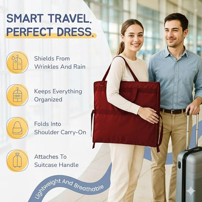 Sturdy Oxford polyester fabric - 72" Wedding Dress Garment Bag - Shoulder Strap - Accessory Pockets - Attaches to Suitcase – Waterproof – Trifold – Designed for Full Skirts – Carry Handle (Red)