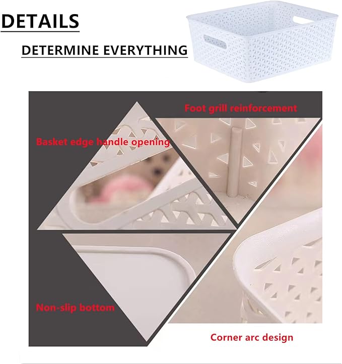5PCS Plastic Storage Baskets, Small Baskets for Organizing, Small Pantry Organizer Basket Bins. For Countertops, Cabinets, Bedrooms, and Bathrooms Wait ( Red )
