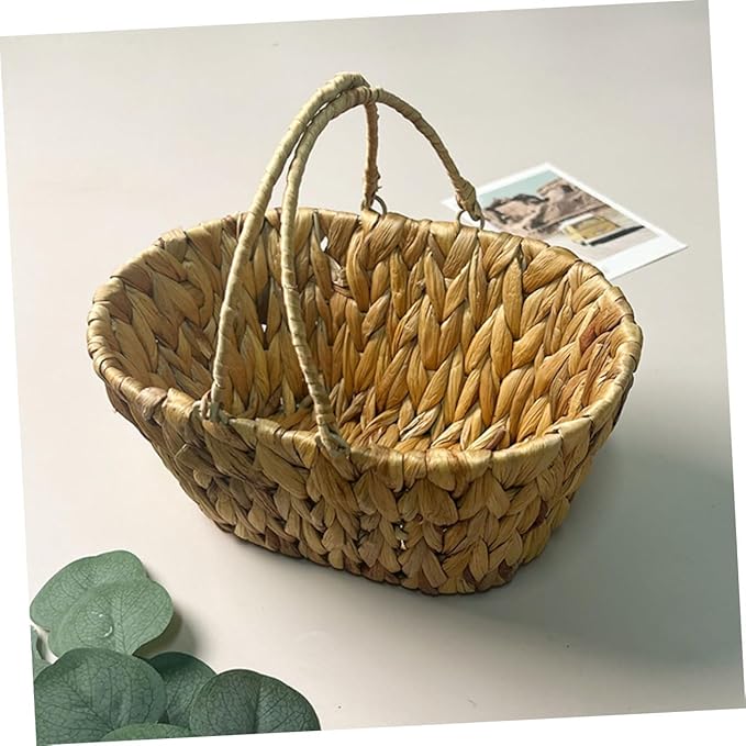 Woven Storage Basket Boho Decor Desktop Organizer Handle Storage Bins for Shelves