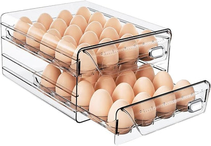 HIYOHIYO Clear 40 Egg Holder for Fridge, High Capacity Egg Storage for Refrigerator, Large Egg Container for Refrigerator, Stackable Eggs Storage Trays for Countertop (2 Layer, 9.8"x 8.5"x 5.5")