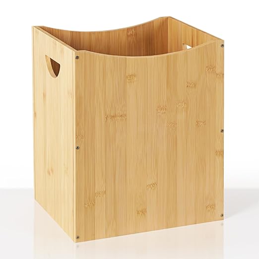 Bathroom Trash Can 5 Gallon Bamboo Trash Can Large Trashcans Farmhouse Wood Waste Basket Wastebaskets with Handles Office Garbage Cans for Under Desk Dustbin for Bedroom Kitchen