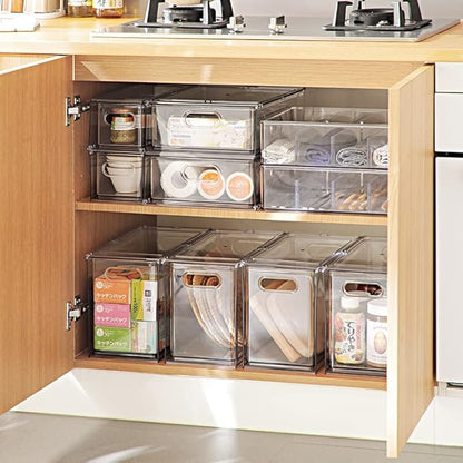 Abiudeng 2 Pack Stackable Refrigerator Organizer Bins with Pull-out Drawer, Drawable Clear Fridge Drawer Organizer with Handle, Plastic Kitchen Pantry Storage Containers