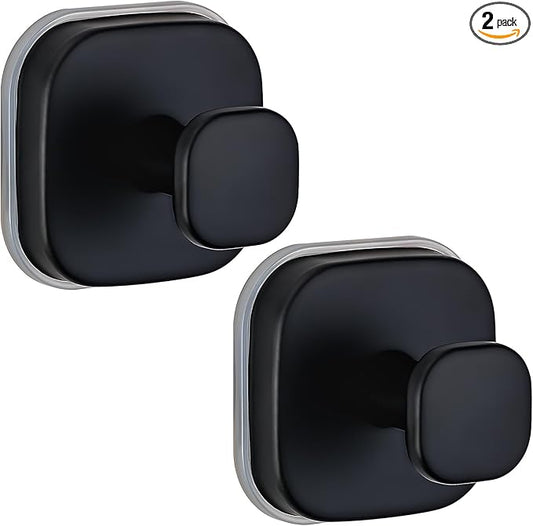 Fenas Suction Cup Hooks for Shower - Resuable Bathroom Hooks for Towels, Robes & Loofah - No-Drill Mounting on Kitchen,Walls,Metal,Glass,Mirrors,Tile & Smooth Non-Porous Surfaces (2, Matte Black)
