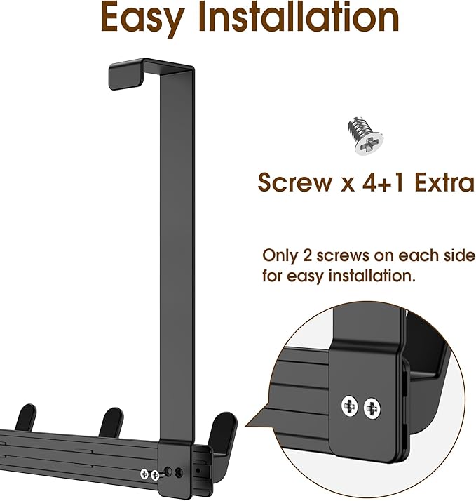 CHAUNCEY HOME Long Over The Door Hooks with 15.75-inch Arms for Easier Access by Women, Heavy Duty Door Hanger for Winter Coat, L16U, Fits Standard 1 3/8'' Doors, Towel Racks Organization, Black
