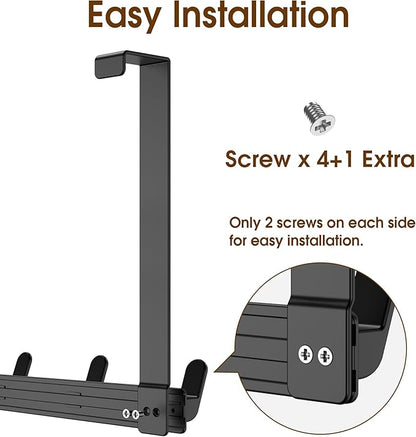 CHAUNCEY HOME Long Over The Door Hooks with 15.75-inch Arms for Easier Access by Women, Heavy Duty Door Hanger for Winter Coat, L16U, Fits Standard 1 3/8'' Doors, Towel Racks Organization, Black