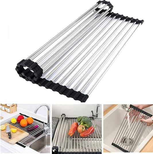 Stainless Steel Roll Up Dish Rack Over The Sink Roll Out Dish Drying Rack for Kitchen Dishes,Cups