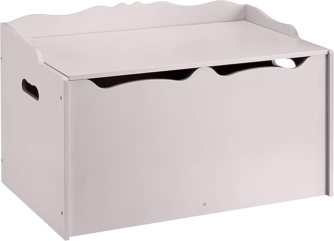 Amazon Basics Kids Wooden Toy Storage Chest with Safety Lid, Spacious Organizer for Bedroom, Gray, 30" x 18" x 19"