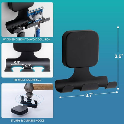 TAILI Powerful Suction Cup Razor Holder 2 Pack, Stylish 304 Stainless Steel Bathroom Suction Hooks for Towel, Loofah, Bathrobe, Shaver Holder for Shower Wall, Easy to Install and Reuse, Black