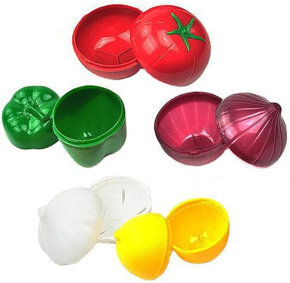 Tiydiygo 6PCS Fresh Food Savers Vegetable Fruit Shape Containers Set,Reuseable Avocado Lemon Tomatoes Pepper Onion Garlic Storage Keeper Sealing Box Fresh Bowls for Refrigerators