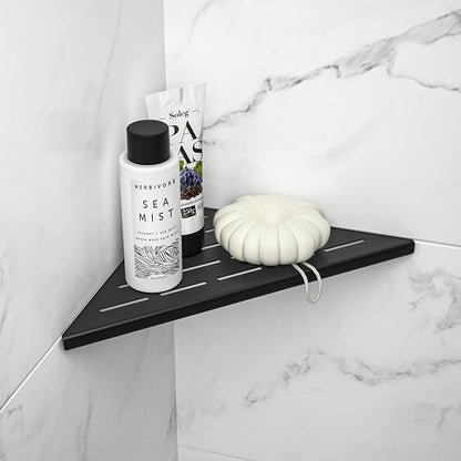 Bernkot Corner Shower Shelf 10" Matte Black 304 Stainless Steel Slot Design Recessed Corner Shelf Bathroom Grout in Shelf for Tiled Wall