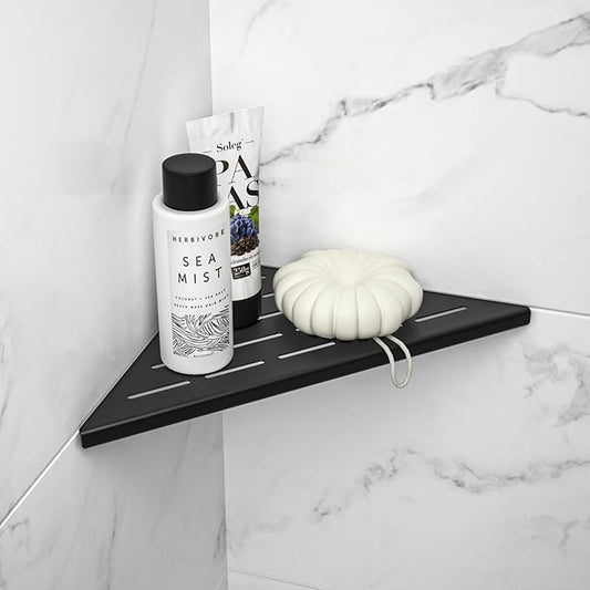 Bernkot Corner Shower Shelf 10" Matte Black 304 Stainless Steel Slot Design Recessed Corner Shelf Bathroom Grout in Shelf for Tiled Wall