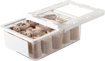 CISIREE Pull Out Sock Organizer for Closet, 15 Cells Detachable Underwear Drawer Organizer with Slide Rail, Clear Women Drawer Storage for Underwear, Socks, Ties, Belts, Scarf