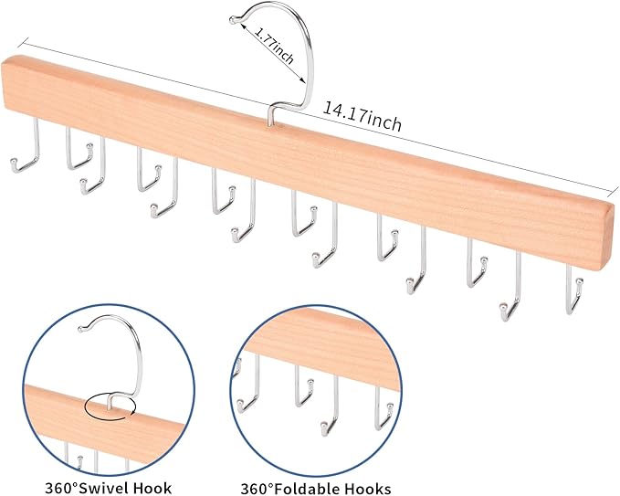 Feoqibu Tie Hanger, Space Saving Bra, Tank Top, Belt Storage Rack, 14 Foldable Hooks, Suitable for Closet Organizers and Storage