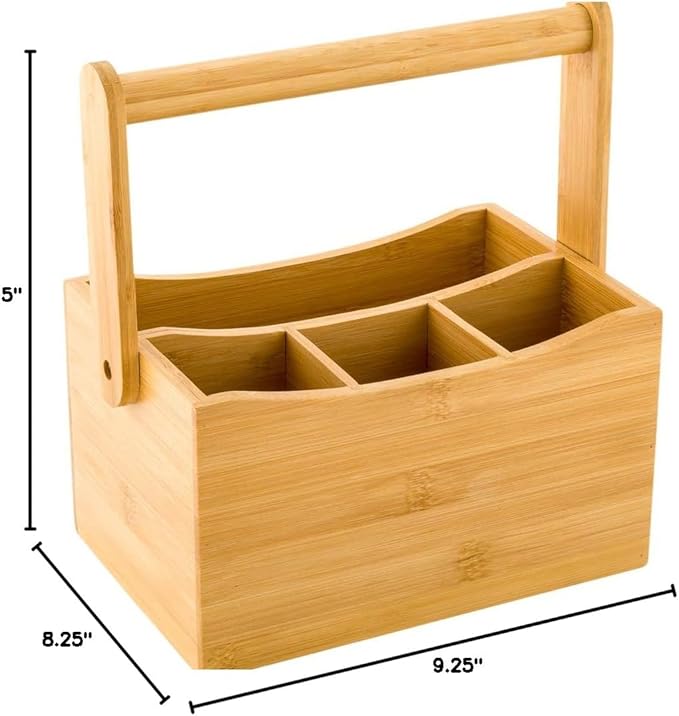 Restaurantware-8.25 x 5 x 9.25 Inch Silverware Caddy With Napkin Holder, 1 Durable Outdoor Utensil Holder - Built-In Handle, 4 Slots, Bamboo Picnic Silverware Holder, For Knives, Forks, And Spoons,