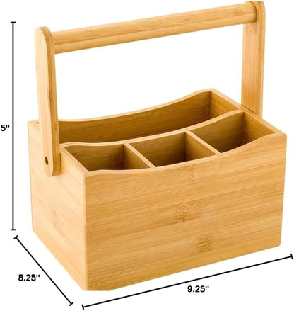 Restaurantware-8.25 x 5 x 9.25 Inch Silverware Caddy With Napkin Holder, 1 Durable Outdoor Utensil Holder - Built-In Handle, 4 Slots, Bamboo Picnic Silverware Holder, For Knives, Forks, And Spoons,