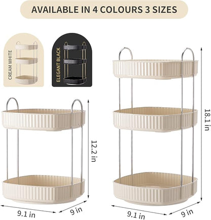YCIA&DONE 360 Rotating Makeup Organizer for Vanity, 2 Tiers New Square Shaped Cosmetics Skincare Bathroom Organizers Countertop, Perfume Stand Counter Tray, Warm White