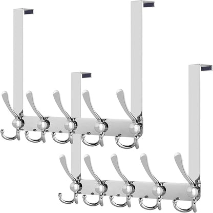 WEBI Over The Door Hooks,Triple Hooks for Hanging,Door Hanger,Over The Door Towel Rack,Door Coat Hanger Coat Rack for Clothes,Behind Bathroom,Chrome,2 Packs