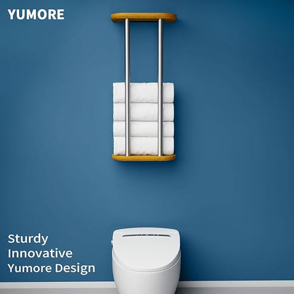 YUMORE Towel Rack Matte Black, Wall Mounted Towel Rack with Shelf for Bathroom (Brushed Nickel)