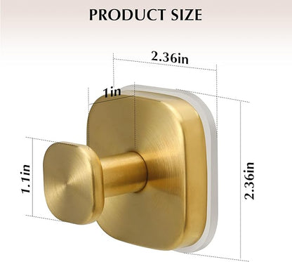 warlve Suction Cup Hooks for Shower - Reusable No-Drill Mounting - Hooks for Towels, Robes & Loofah on Metal, Glass, Mirrors, Tile & Smooth Non-Porous Surfaces (2, Brushed Gold)