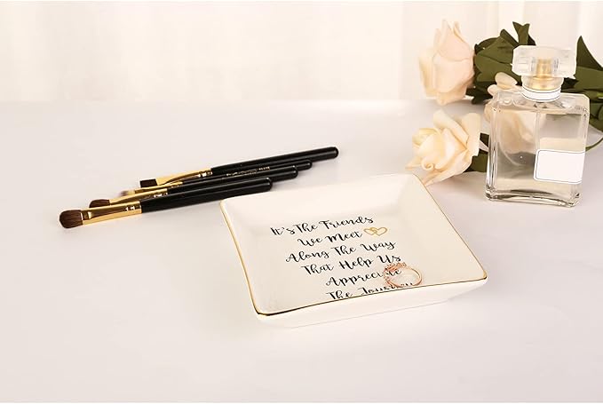 RUIMIC Going Away Graduation Birthday Gifts for Friends Coworkers-Ceramic Ring Trinket Dish, Jewelry Tray - Far Apart Long Distance Gifts for Bestie - Miss You Thank You Gifts for Her