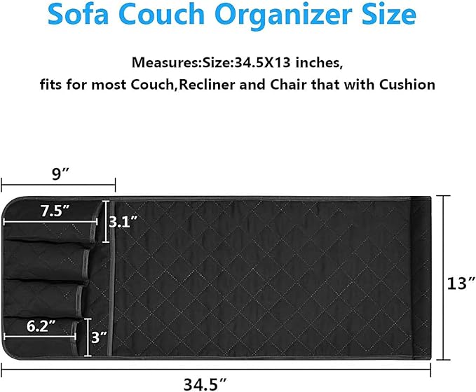 AUVCAS Sofa Armrest Organizer Non-Slip Arm Chair Bedside Caddy Storage Organizer for Recliner Couch with 5 Pockets for Cell Phone TV Remote Control Magazines (BLACK)