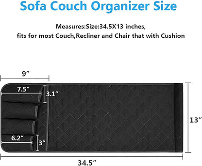 AUVCAS Sofa Armrest Organizer Non-Slip Arm Chair Bedside Caddy Storage Organizer for Recliner Couch with 5 Pockets for Cell Phone TV Remote Control Magazines (BLACK)