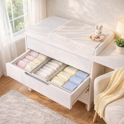 DIMJ Drawer Organizer Clothes - Underwear Organizer Small Sock Organizer Box Dresser Organizer,Drawer Dividers for Baby Clothes,Bra,Socks, Belt, Tie, Set of 6,White