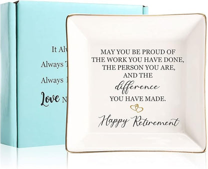 Retirement Gifts For Women 2022 - Female Retirement Gifts Ring Dish, Ceramic Ring Holder Happy Retirement Gifts For Teacher, Nurse, Doctor, Coworker, Friend, Mom, Nana