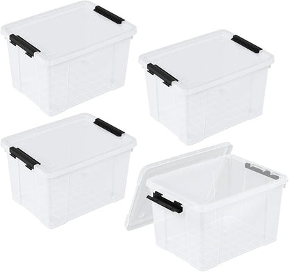 Buyitt 40 Quart Plastic Storage Bin, Stackable and Nestable Storage Boxes with Lids and Secure Latching Buckles, Storage Container for Home or Office Organization (Clear, 40Quart-4Pack)