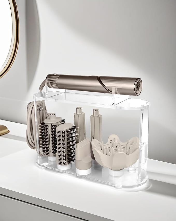 Affogato Storage Holder Universal Compatible with Dyson Airwrap, Shark FlexStyle FlexFusion Organizer Stand, Acrylic Countertop Display Rack for Hair Stylers Attachments