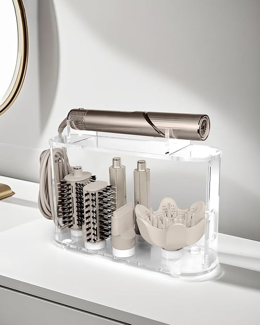 Affogato Storage Holder Universal Compatible with Dyson Airwrap, Shark FlexStyle FlexFusion Organizer Stand, Acrylic Countertop Display Rack for Hair Stylers Attachments