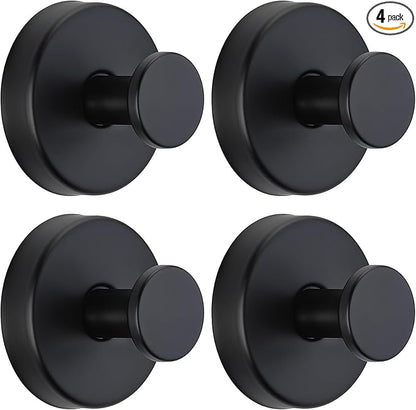 Fenas Suction Cup Hooks for Shower No-Drill Bathroom Hooks for Towels, Robes, Loofah Mountable on Bathroom Walls, Kitchen, Glass, Mirrors, Tile and Smooth,Non-Porous Surfaces (4, Matte Black)