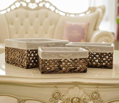 Rectangular Woven Seagrass Storage Bins with Handle,Kingwillow. (water hyacinth, Small)