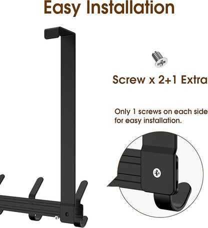 CHAUNCEY HOME Long Over The Door Hooks Hanger with 15.75" Arms for for Easier Access by Shorter, J16U, Perfectly Fits US Standard 1 3/4-inch Doors, Towel Rack Bathroom Organizer Holder, Black