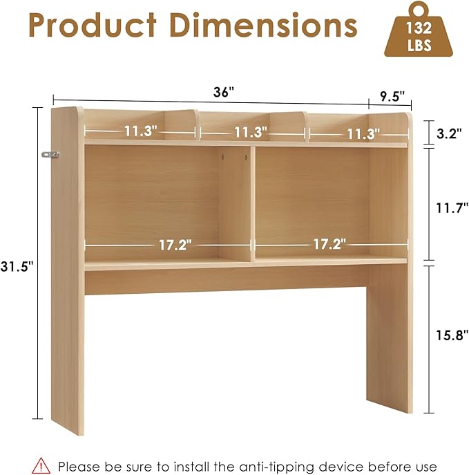 Desktop Bookshelf, Wooden Desk Storage Hutch with 5 Shelves, 3-Tier Desktop Display Organizer Rack for Office Home (Natural, 5 Shelves B)