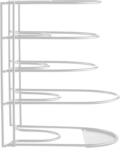 Extreme Matters Heavy-Duty Pots and Pans Organizer | 5-Tier Cookware & Lid Storage Rack | Free-Standing or Wall-Mount | Kitchen Organizer for Cast Iron Skillets, Pots, Frying Pans, Lids | White