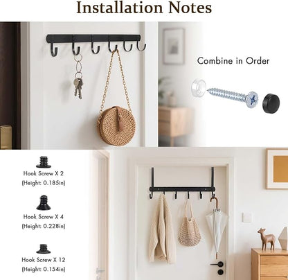 Adjustable Over The Door Hooks, Premium Metal Wall Mounted for Hanging, Heavy Duty Door Coat Hangers and Towel Door Hangers, Cubicle Hook fits 1 3/8" to 3 1/2" Longer Panels for Garage, Black, 6 Hooks