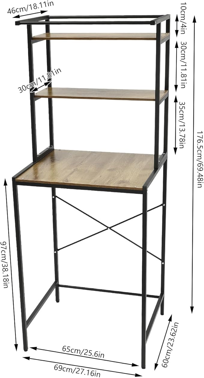 Over The Washer and Dryer Storage Shelf, 3-Tier Bathroom Room Shelf Storage Utility Rack Over The Toilet Washer Dryer Heavy Duty Laundry Room Organizer Bathroom Space Saving Organizer (Black+ Oak)