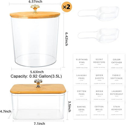 3 Pack Laundry Room Organization and Storage Jars Laundry Pod Containers and Dryer Sheet Holder with Lids and Labels for Laundry Detergent Laundry Pods Dry Sheet Organizing and Food Storage