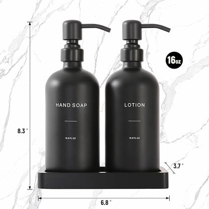 Prus Waso Black Soap Dispenser Bathroom Set, Soap and Lotion Dispenser Set with Stainless Steel Pump, Perfect for Bathroom Decor. (Black)