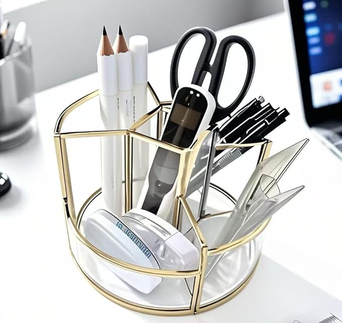 360° Rotate Makeup Brush Holder, Makeup Organizers Countertop, Perfume Tray, Bathroom Organizer and Storage for Eyeliner,Lipstick, Lazy Susan Organizer for Vanity Cabinet Dresser Bathroom (Gold)