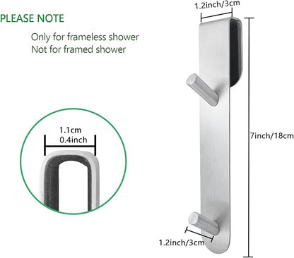 KITHOLD Shower Door Hook, Extended Length Frameless Shower Door Hook (7 Inches), Heavy-Duty Bathrobe Towel Stainless Steel Hook, No Drilling or Adhesive Required, 2-Pack, Silver