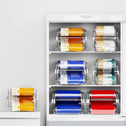 Luxshiny Clear Double Can Organizer for Refrigerator Efficient Beverage Storage Box Easy Dispenser for Kitchen and Pantry for Neat Fridge Organization